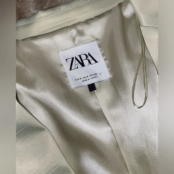 Zara olive satin suit jacket and pants S - Picture 3 of 6